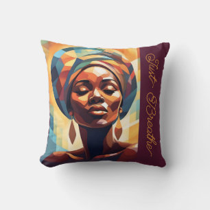 Black Girl Afro Amerikaanse vrouw "Just Breathe" Kussen