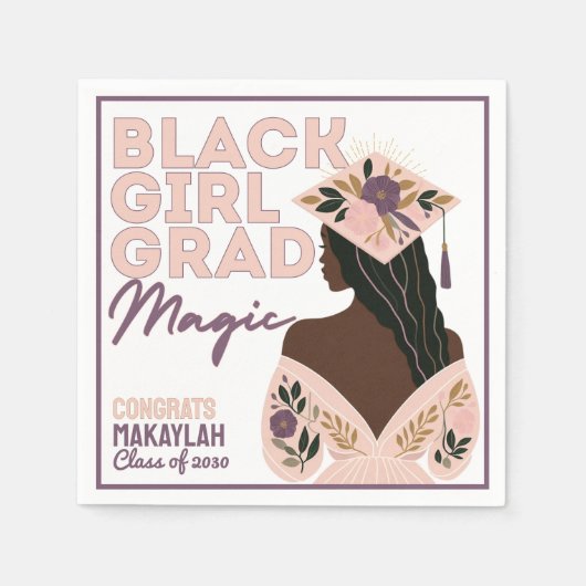 Black Girl Afstudeerder Magic Floral Boho Afstudee Servet (Voorkant)