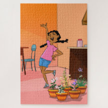 Black Girl Celebrating Cartoon Jigzaag Puzzle