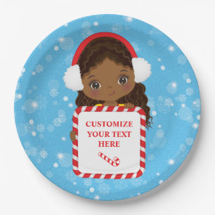 Black Girl Holding Snoep Xmas Lijst Paper Bord