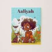 Black Girl Jouer avec un nom de chat Puzzle (Vertical)