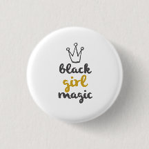 Black Girl Magic Crown Button White