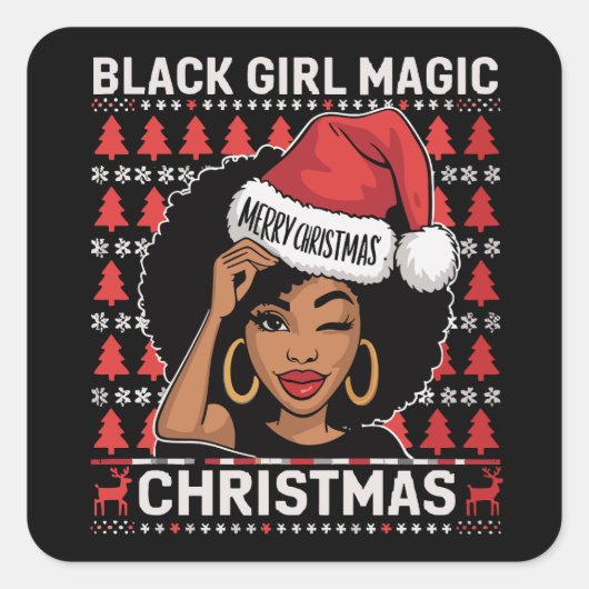 Black Girl Magic Merry, Afrikaans-Amerikaans Vierkante Sticker (Voorkant)