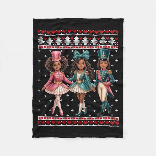 Black Girl Nutcracker Western Nutcracker Bow Ugly Fleece Deken (Voorkant)