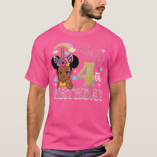 Black Girl Princess My 4th Birthday Girls Kids Bir T-shirt