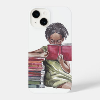 Black Girl Reading Books Illustration iPhone 14 Hoesje