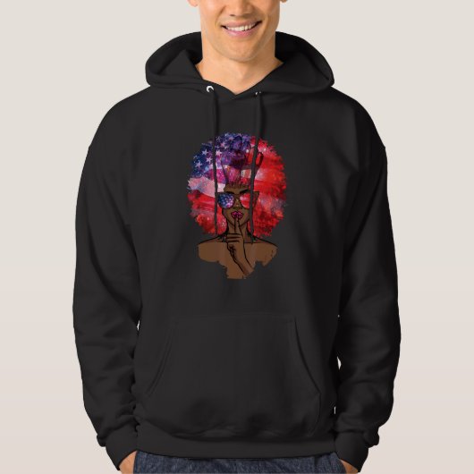 Black Girl Us Flag Melanin Afro Hair African Ameri Hoodie (Voorkant)