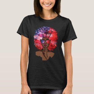 Black Girl Us Flag Melanin Afro Hair African Ameri T-shirt