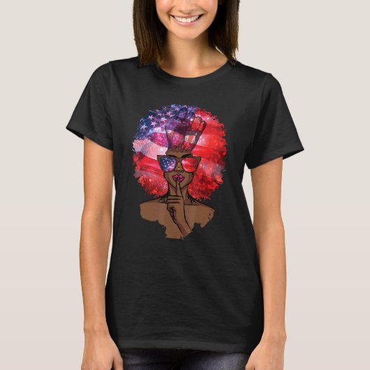 Black Girl Us Flag Melanin Afro Hair African Ameri T-shirt (Voorkant)