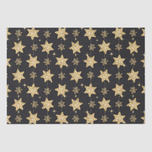 Black Glam Glitter Stars Patroon Tissuepapier (Voorkant)