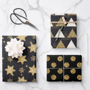Black Glam Glitter Trio Inpakpapier Vel