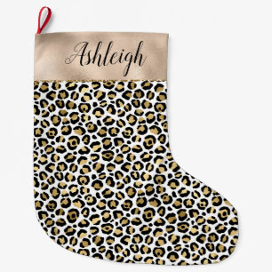 Black Glam Gold Leopard Print Grote Kerstsok
