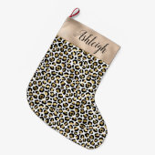 Black Glam Gold Leopard Print Grote Kerstsok (Voorkant (Hangend))