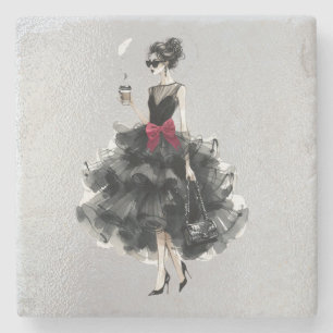 Black Glam Gown, Red Bow, Shades Stenen Onderzetter