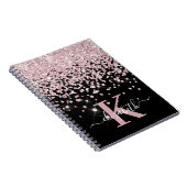 Black Glam Roos Gold Glitter Diamond Monogram Notitieboek (Rechterzijde)