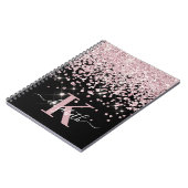 Black Glam Roos Gold Glitter Diamond Monogram Notitieboek (Linkerzijde)