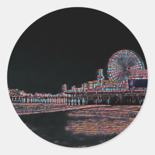 Black Glas in lood Santa Monica Pier Ronde Sticker