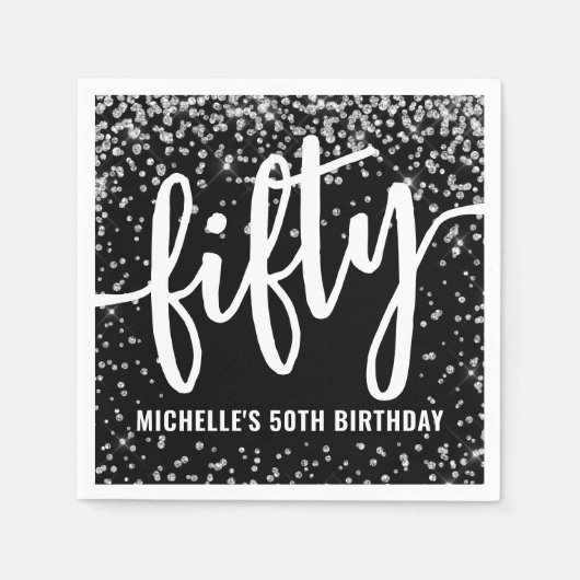 Black Glitter 50th Birthday Servet (Voorkant)