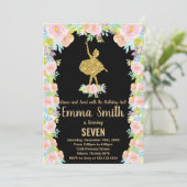 Black Glitter Ballerina Birthday-uitnodigingen Kaart (Staand voorkant)