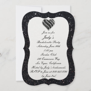 Black Glitter Black Heart Bachelorette Party Kaart