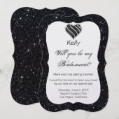 Black Glitter Black Heart Bridesmaid Kaart (Voorkant / Achterkant)
