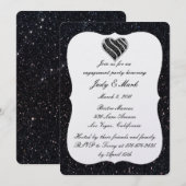 Black Glitter Black Heart Engagement Party uitnodi Kaart (Voorkant / Achterkant)