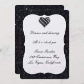 Black Glitter Black Heart Reception Kaart (Voorkant / Achterkant)