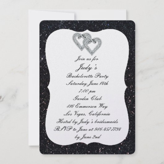 Black Glitter Diamond Hearts Bachelorette Party Kaart (Voorkant)