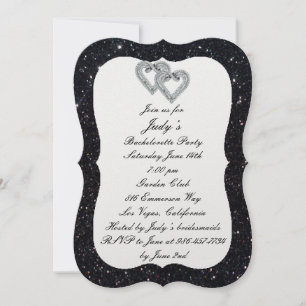 Black Glitter Diamond Hearts Bachelorette Party Kaart