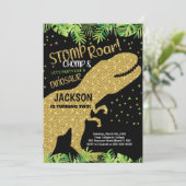 Black Glitter Dinosaurus Verjaardag Uitnodigingen (Staand voorkant)