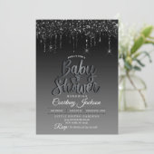 Black Glitter Drip Baby shower Invitation Kaart (Staand voorkant)