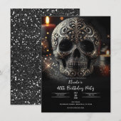Black Glitter Glam Sparkle Skull Gothic Verjaardag Kaart (Voorkant / Achterkant)
