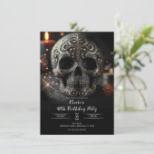 Black Glitter Glam Sparkle Skull Gothic Verjaardag Kaart (Staand voorkant)
