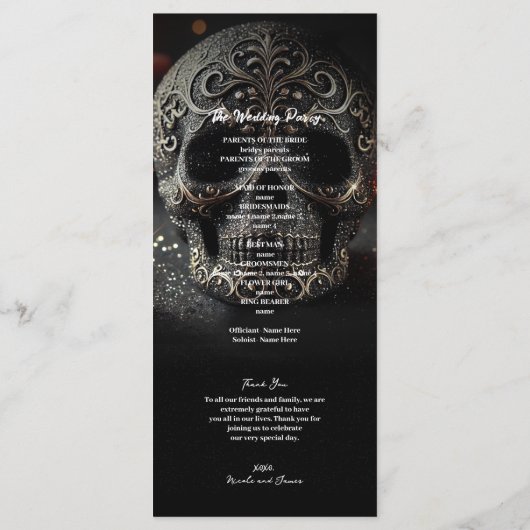Black Glitter Glam Sparkle Skull Wedding Program Programma (Achterkant)
