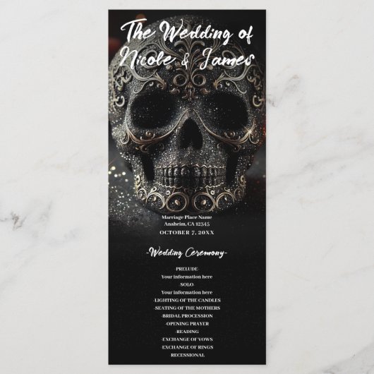 Black Glitter Glam Sparkle Skull Wedding Program Programma (Voorkant)