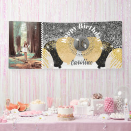 Black Glitter & Glitter Ballonnen Sweet 16 Verjaar Spandoek