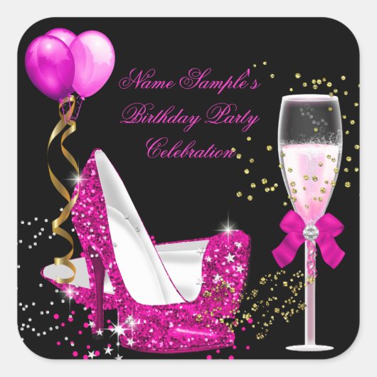 Black Glitter Glitter Birthday Party Vierkante Sticker (Voorkant)