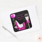 Black Glitter Glitter Birthday Party Vierkante Sticker (Envelop)