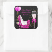 Black Glitter Glitter Birthday Party Vierkante Sticker (Tas)