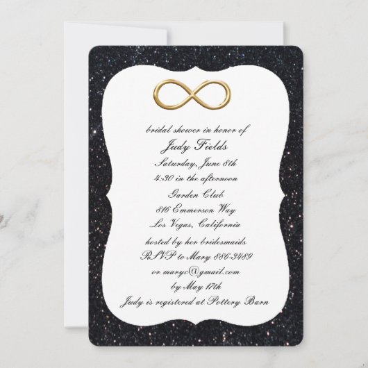 Black Glitter Gold Infinity Vrijgezellenfeest Invi Kaart (Voorkant)