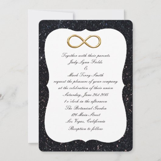 Black Glitter Gold Infinity Wedding Invitation Kaart (Voorkant)