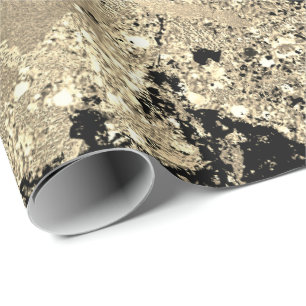 Black Glitter Gold Marble Glam Abstract Metallic Cadeaupapier