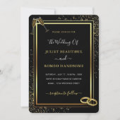 Black Glitter Gold Wedding Invitation voorbeeld (Voorkant)
