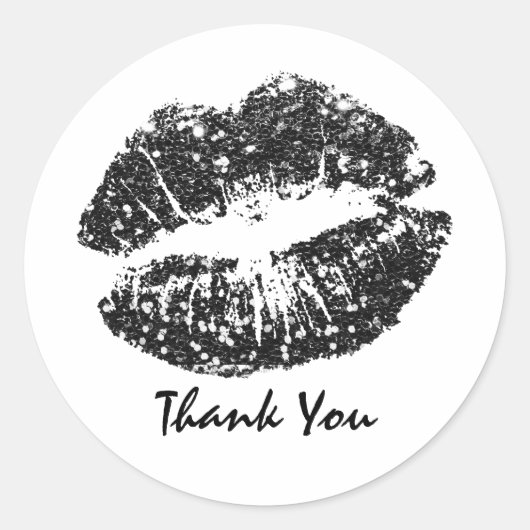Black Glitter Lips Hartelijk dank Ronde Sticker (Voorkant)
