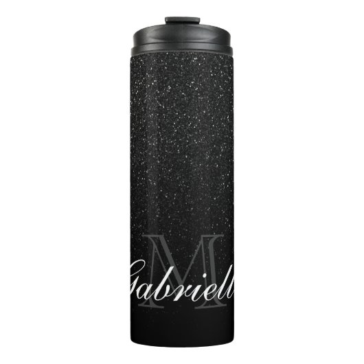 Black Glitter Monogram Thermosbeker (Voorkant)