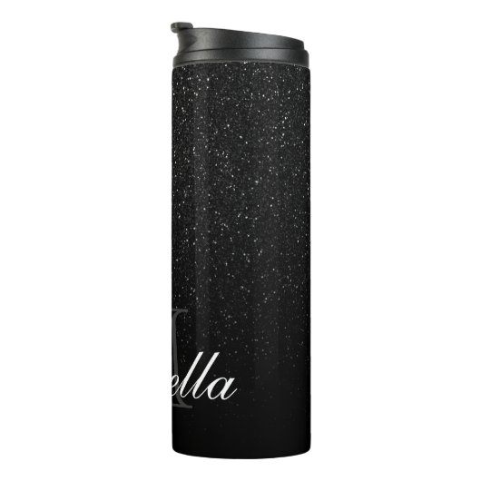 Black Glitter Monogram Thermosbeker (Geroteerd rechts)
