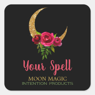 Black Glitter Moon Spell Vierkante Sticker