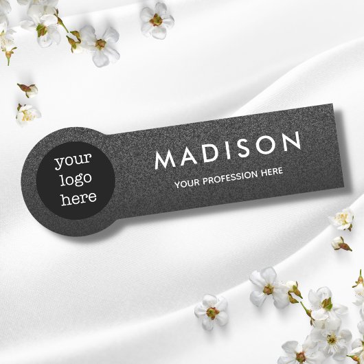 Black Glitter Ombre Employee Name Logo Badge