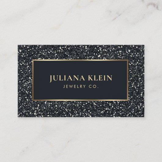 Black Glitter QR-code Elegant Visitekaartje (Voorkant)