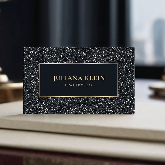 Black Glitter QR-code Elegant Visitekaartje